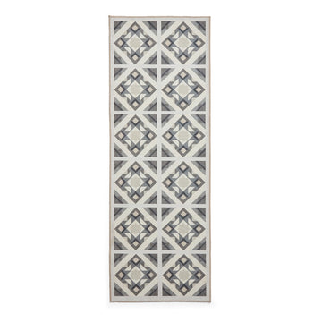 Washable Victoria H1187 Modern Vintage Diamond Tile Lattice Star Lightweight Printed Polyester Flatweave Grey/Beige Rug-Think Rugs-Rug Love - The Most Loved Rug Store